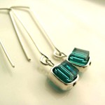 Turquoise Blue Crystal Sterling Silver Earrings