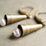 Antiqued Brass White Freshwater Pearl Earrings