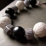 Black Onyx, White Shell and Vintage Bead Necklace
