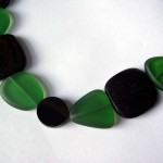 Green Recycled Glass and Brown Wood Necklace