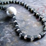 Matte Hematite, Freswater Pearl, Crystal Necklace