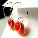 Orange and Red Enamel Hoop Earrings