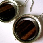 Tibetan Silver and Wood Dangle Earrings