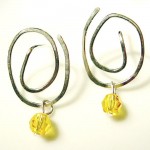 Sterling Silver Curlicue Yellow Crystal Post Earrings
