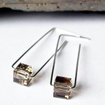 Taupe Crystal Modern Hoop Earrings Sterling Silver